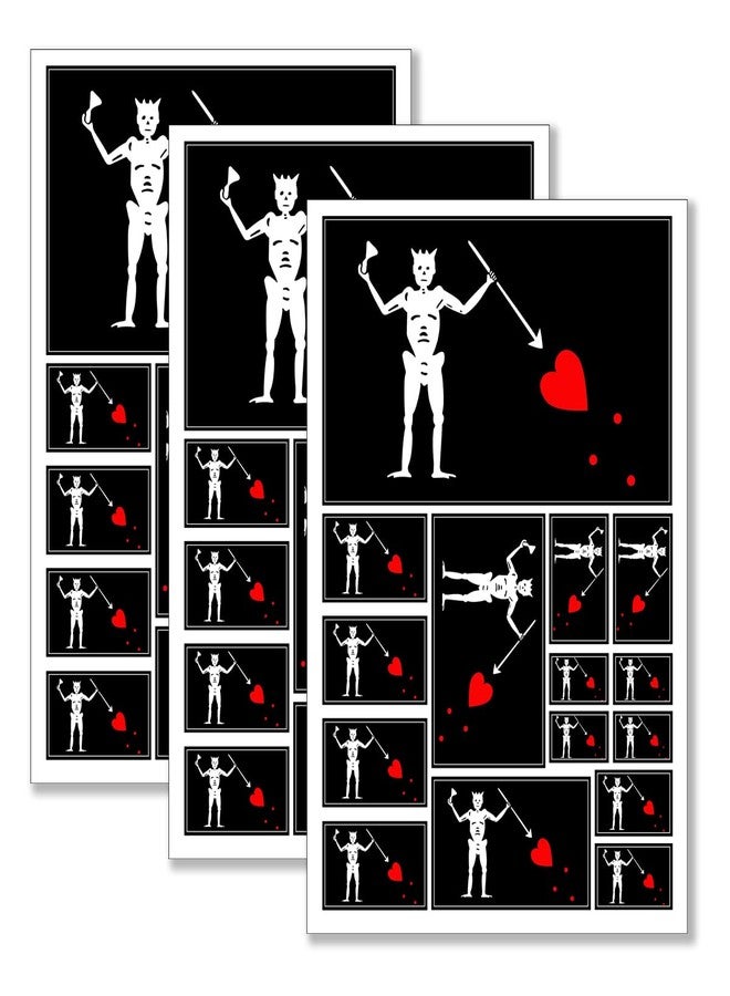 QQSD Pirate Edward Teach Flag Sticker Blackbeard Pirate Decal in Multiple Sizes, 3 Pack, 11.7 x 8.3 Inches - Image 1